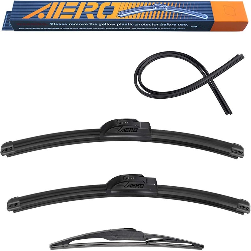 Aero Wipers Replacement for Jeep Wrangler JL 2024 2023 2022 2021 2020 2019 2018, 16"+16" Front + 12" Rear, All-Season Windshield Wiper Blades with Extra Squeegee Refills + 1-Year Warranty (Set of 3) - Image 1