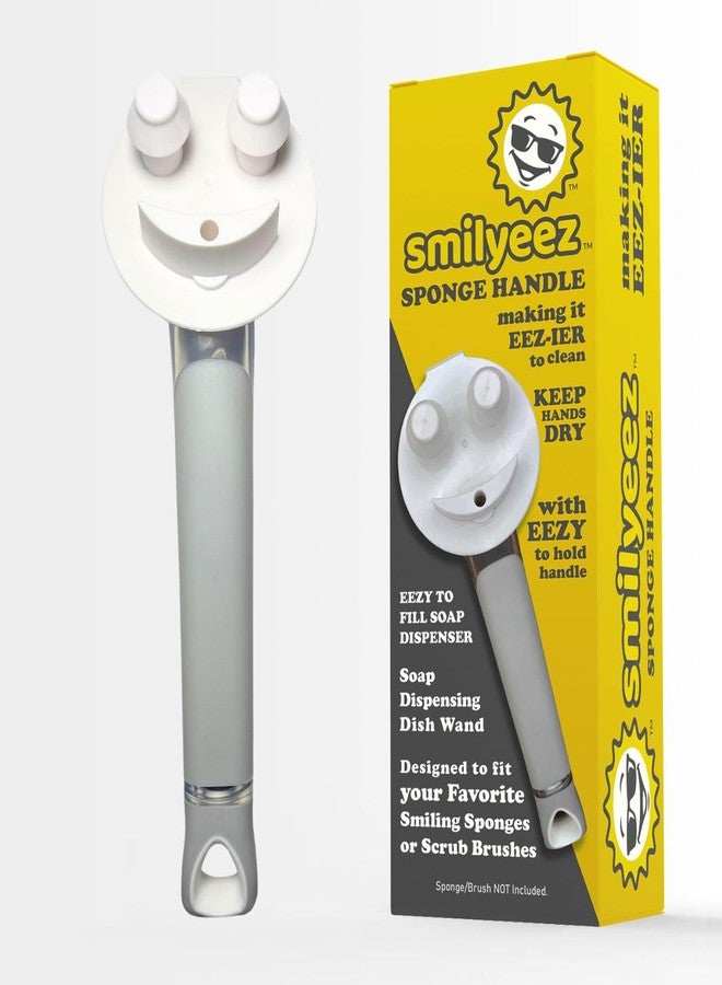 Smilyeez The Original Smiling Handle with Soap Dispensing for Scrub Daddy Sponges and Scrub Moji Sponges with Smilyeez Caddy, Dishwand, & 2 Scrub Mojis (White & Grey) - Image 3