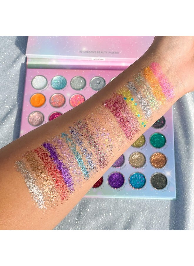 Kara Beauty Mega Glitz Pressed Glitter Palette 42 Glitter Shades Fine Pressed Glitter Chunky Glitter Colorful Eye Makeup Glitter For Eyes And Face Pigmented Glitter Euphoria Makeup Vegan  - Image 5