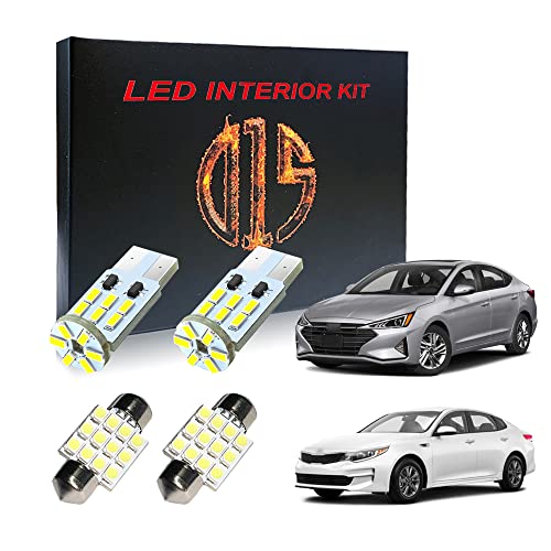 مجموعة إضاءة LED داخلية D15 لسيارات سوناتا وإيلانtra وأوبتيما وفروتي 2011-2021 6000 كيلفن أبيض مصابيح خريطة وقبة ومرآة شمسية وحمولة ولوحة ترخيص 12 قطعة