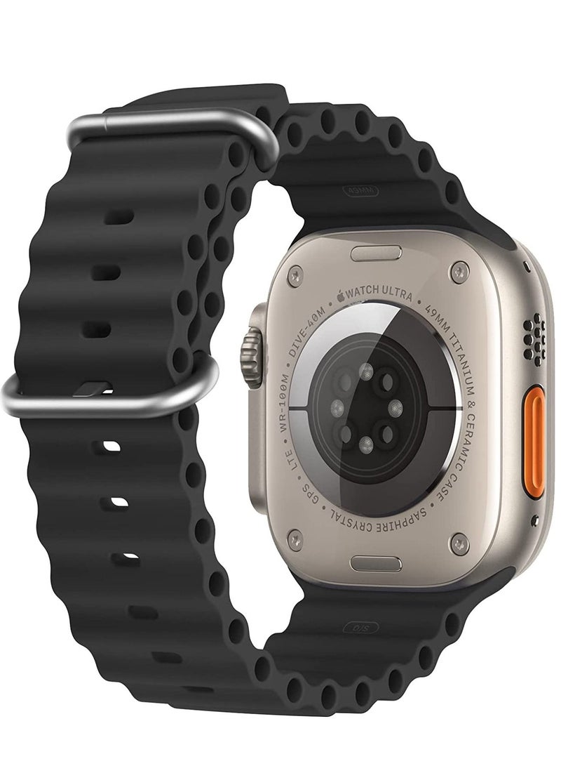 Apple Watch Band Ultra 49mm 45mm 44mm 42mm, Adjustable Loop with Buckle Soft Stretchy Silicone Sports Band for iWatch Series SE 8 7 6 5 4 3 2 1 Men Women, Black - Image 2
