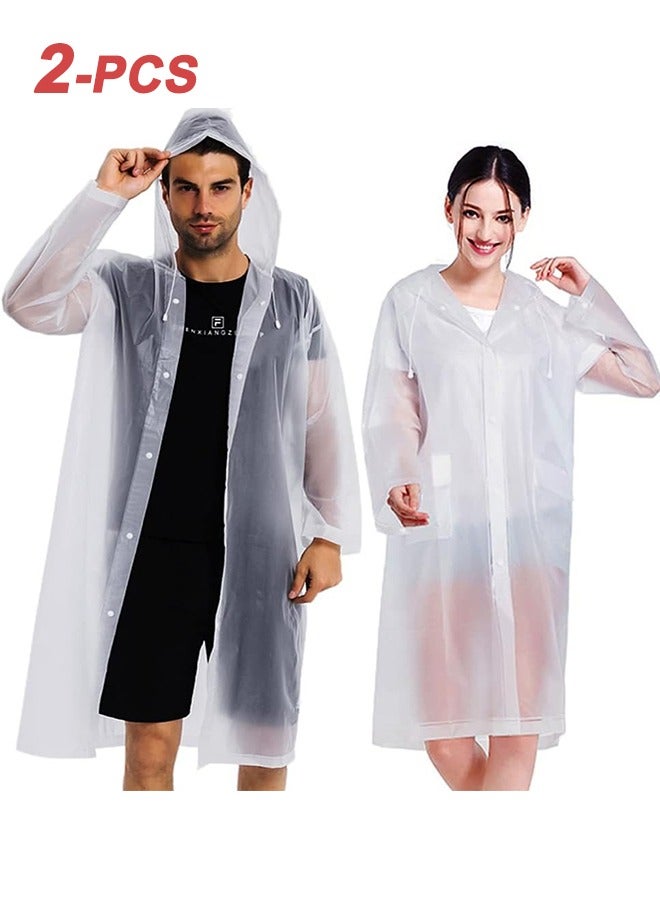 2-Piece Unisex Raincoat, Sport Outdoor Travel Waterproof Hooded EVA Drawstring Regular Size-White