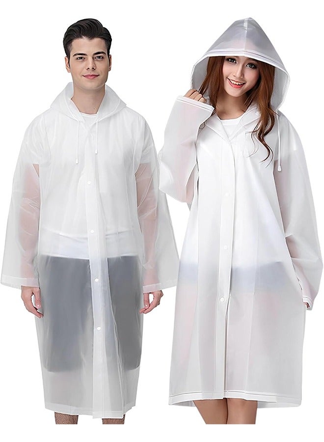 2-Piece Unisex Raincoat, Sport Outdoor Travel Waterproof Hooded EVA Drawstring Regular Size-White