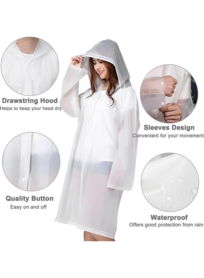2-Piece Unisex Raincoat, Sport Outdoor Travel Waterproof Hooded EVA Drawstring Regular Size-White
