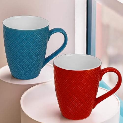 KITTENS Ceramic Coffee Mug Set of 2 – 330ml Each – Artisan Embossed Design – Red & Blue – Microwave & Dishwasher Safe – Food Grade, Lead-Free – Ideal for Daily Use & Gifting - Image 1