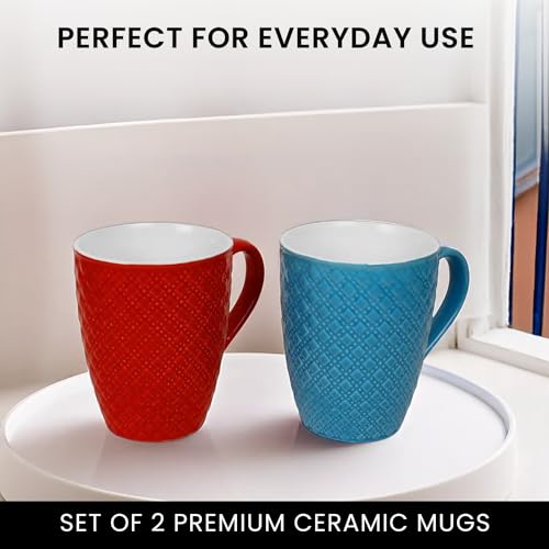 KITTENS Ceramic Coffee Mug Set of 2 – 330ml Each – Artisan Embossed Design – Red & Blue – Microwave & Dishwasher Safe – Food Grade, Lead-Free – Ideal for Daily Use & Gifting - Image 4