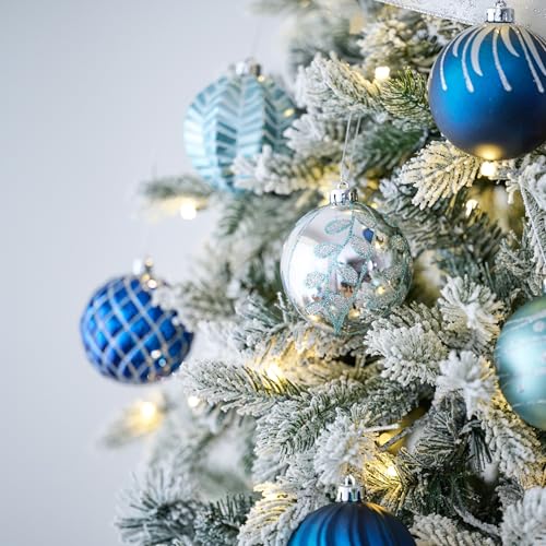 Valery Madelyn Christmas Ornaments Set, 16ct Navy Blue and Silver Shatterproof Fall Christmas Tree Decorations Ball Ornaments Bulk, 3.15 Inches Elegant Hanging Ornaments for Xmas Trees Decor - Image 2