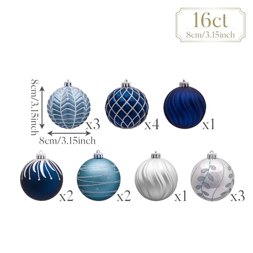 Valery Madelyn Christmas Ornaments Set, 16ct Navy Blue and Silver Shatterproof Fall Christmas Tree Decorations Ball Ornaments Bulk, 3.15 Inches Elegant Hanging Ornaments for Xmas Trees Decor - Image 3