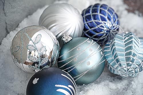 Valery Madelyn Christmas Ornaments Set, 16ct Navy Blue and Silver Shatterproof Fall Christmas Tree Decorations Ball Ornaments Bulk, 3.15 Inches Elegant Hanging Ornaments for Xmas Trees Decor - Image 4