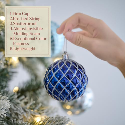 Valery Madelyn Christmas Ornaments Set, 16ct Navy Blue and Silver Shatterproof Fall Christmas Tree Decorations Ball Ornaments Bulk, 3.15 Inches Elegant Hanging Ornaments for Xmas Trees Decor - Image 5