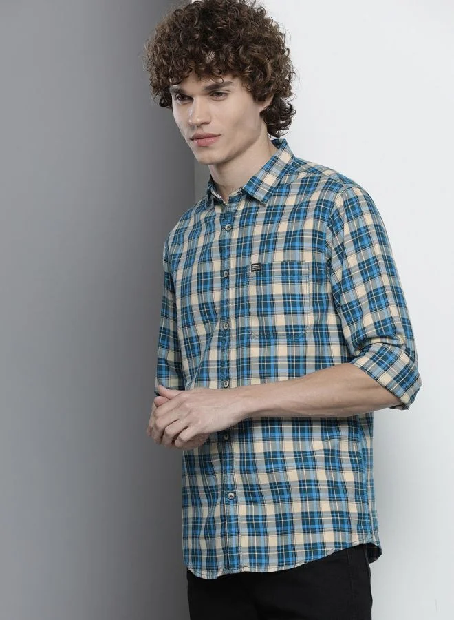 The Indian Garage Co Men Slim Fit Checkered Full Sleeves Spread Collar Casual Shirt