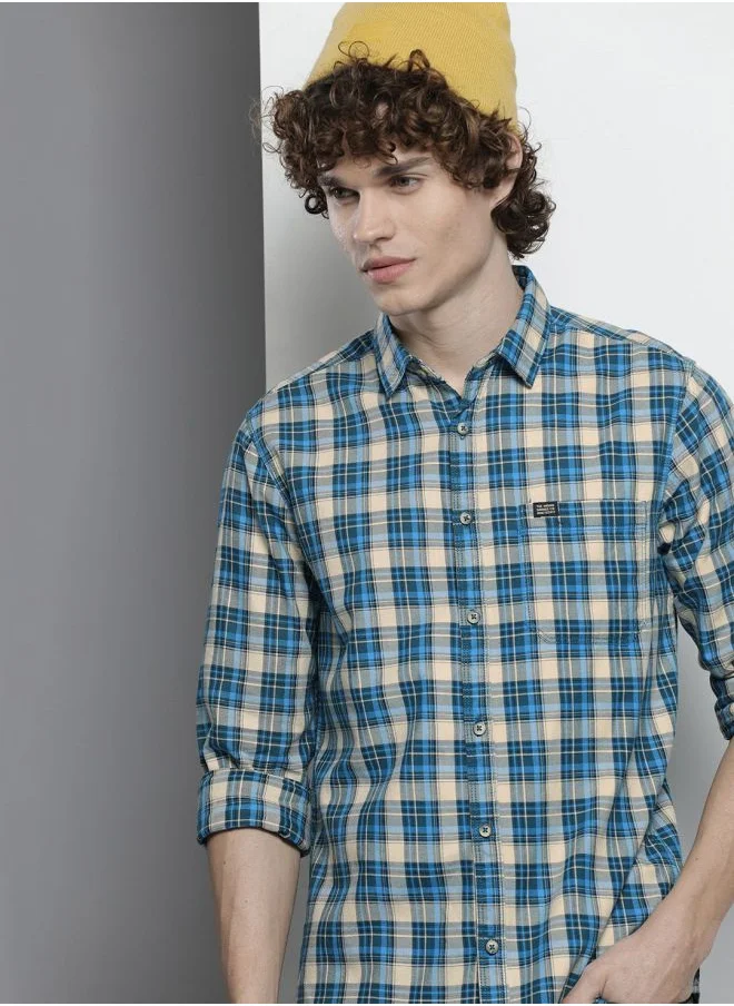 The Indian Garage Co Men Slim Fit Checkered Full Sleeves Spread Collar Casual Shirt