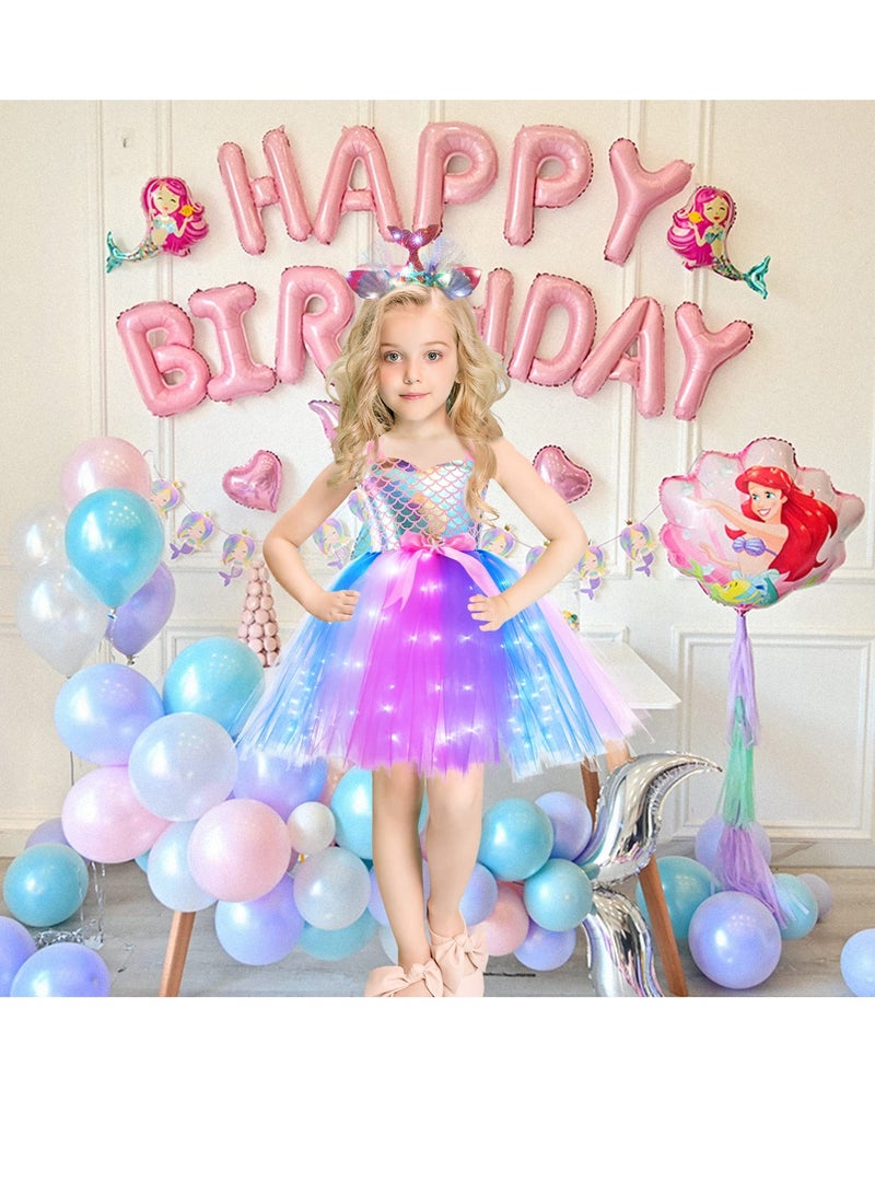 SYOSI Mermaid Tutu Dress for Girls, LED Light Up Kids Mermaid Costume Outfits with Headband, Princess Dress Up Sequined Mesh Skirt for Birthday Party, Prom, Gift 3-4 Years - Image 5