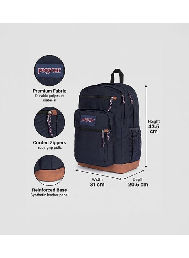 JanSport Cool Student Backpack, Navy, Dual Main Compartments, 15-Inch Laptop Sleeve, Ergonomic S-Curve Shoulder Straps, Water Bottle Pocket - Image 3