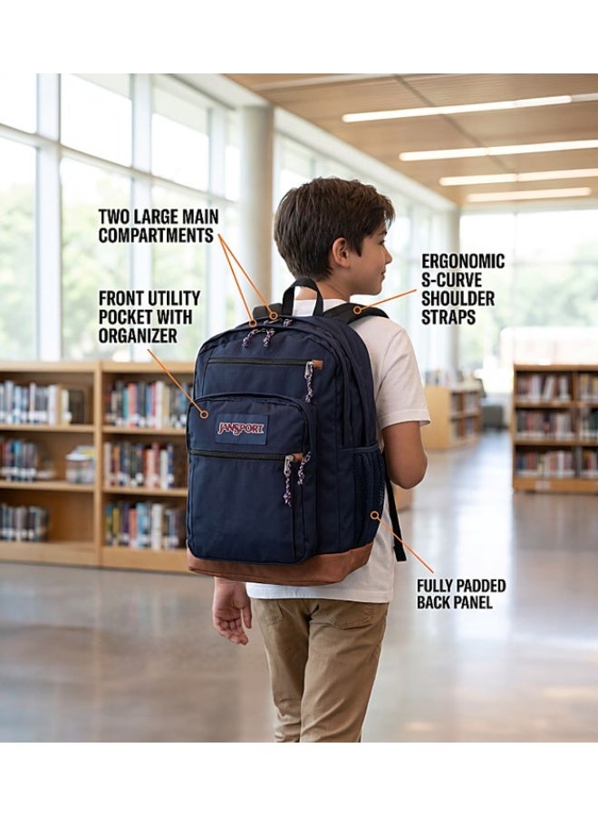 JanSport Cool Student Backpack, Navy, Dual Main Compartments, 15-Inch Laptop Sleeve, Ergonomic S-Curve Shoulder Straps, Water Bottle Pocket - Image 2