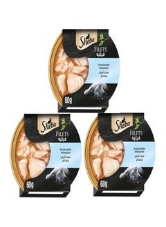 Sheba Sheba Wet Cat Food Fillet White Fish Sustainable This wet food from Sheba is made for smooth and reliable consumption and is rich in the essential nutritional requirements of Dom cats 60g 3 packs  - Image 1