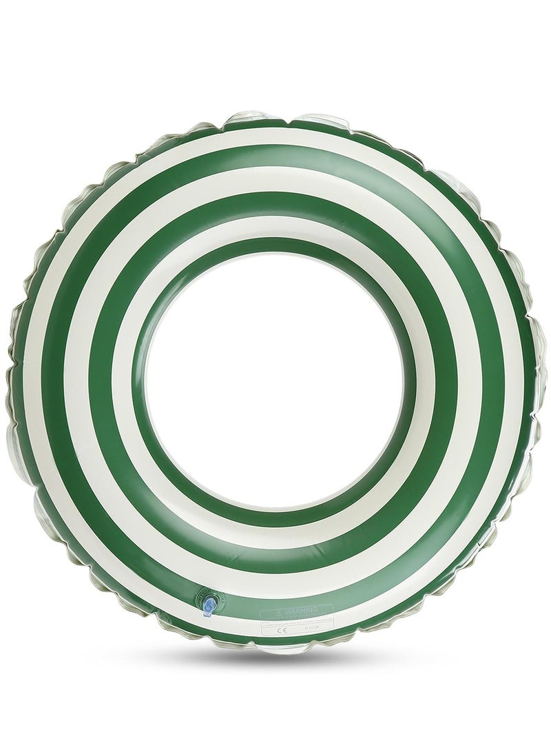 SODANEED Inflatable Swimming Ring, 35" Vintage Stripe Inflatable Tube Pool Float, Large Pool Float for Adults Children Inner Tube, Inflatable Floating Pool Rings with Air Valve-green white - Image 1
