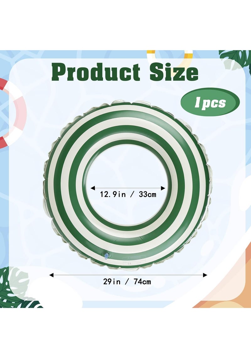 SODANEED Inflatable Swimming Ring, 35" Vintage Stripe Inflatable Tube Pool Float, Large Pool Float for Adults Children Inner Tube, Inflatable Floating Pool Rings with Air Valve-green white - Image 2