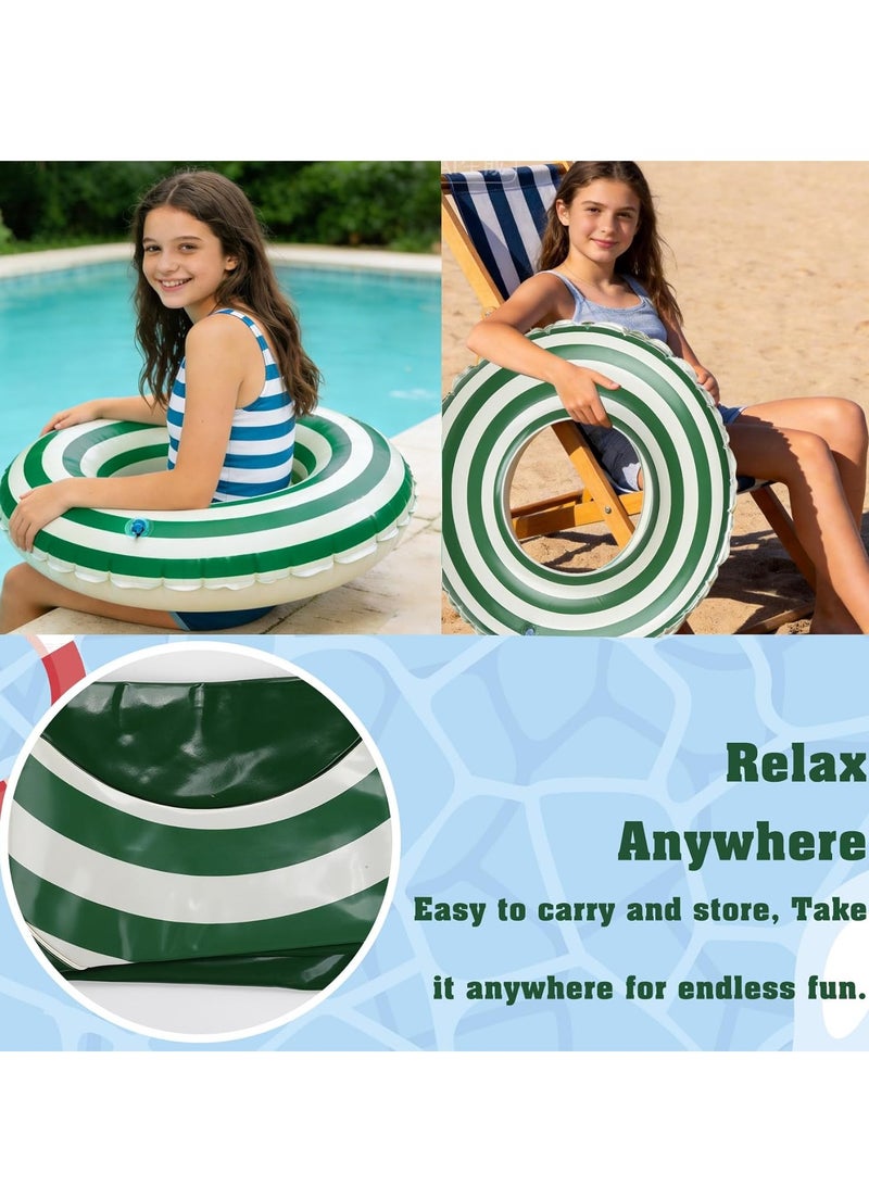 SODANEED Inflatable Swimming Ring, 35" Vintage Stripe Inflatable Tube Pool Float, Large Pool Float for Adults Children Inner Tube, Inflatable Floating Pool Rings with Air Valve-green white - Image 4