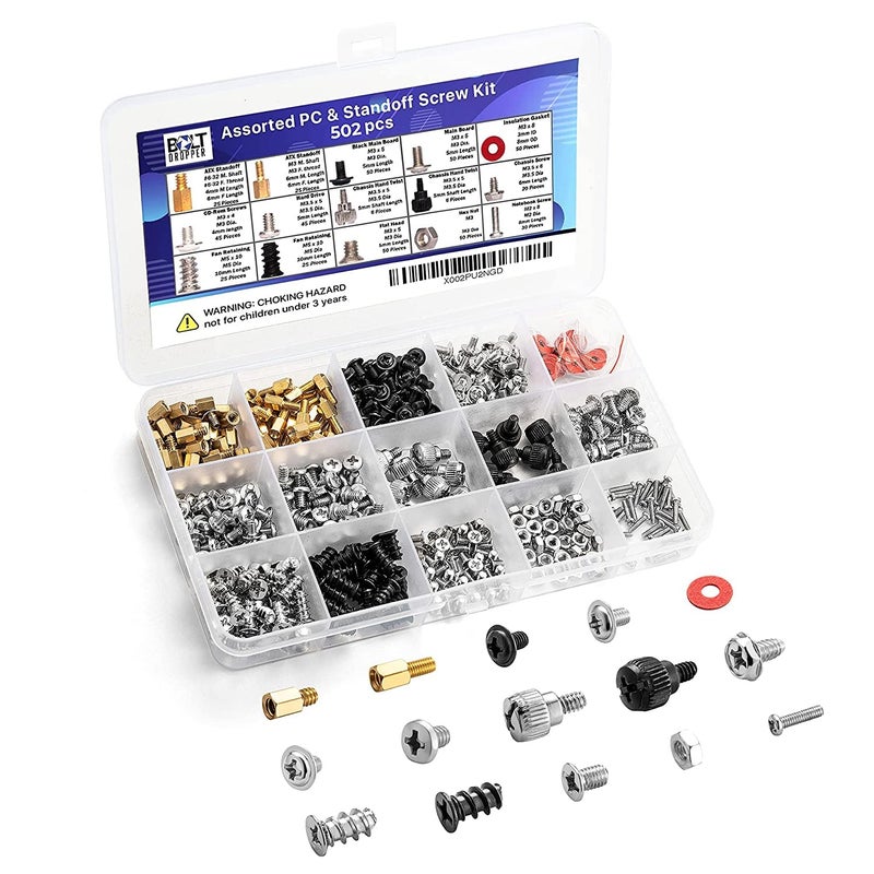 Bolt Dropper 502pcs Computer Screw Assortment Kit - Standoffs Screws for HDD Hard Drive, Fan, Chassis, ATX Case, Motherboard, Case Fan, Graphics, SSD, Spacer - DIY PC Installation and Repair Set - Image 1