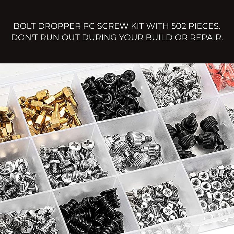 Bolt Dropper 502pcs Computer Screw Assortment Kit - Standoffs Screws for HDD Hard Drive, Fan, Chassis, ATX Case, Motherboard, Case Fan, Graphics, SSD, Spacer - DIY PC Installation and Repair Set - Image 2