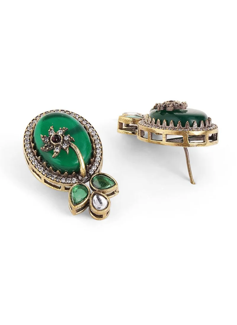 Priyaasi Plated Floral Carved Kundan Polki Elegance Stone Studded Jewellery Set
