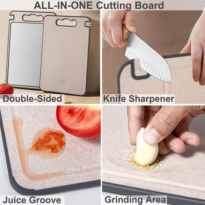 AMINAC Stainless Steel Cutting Board,Double Sided Chopping Board for Kitchen,Scratch Resistant with Mesh Design,Anti-Slip Silicone Edges,Juice Groove,Dishwasher Safe - Image 3