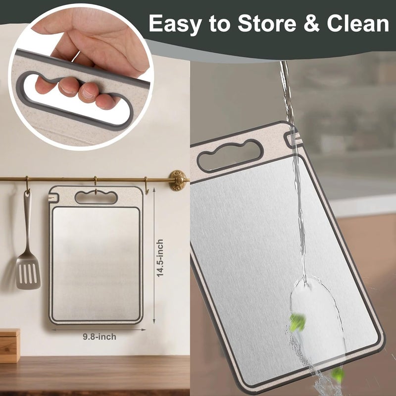AMINAC Stainless Steel Cutting Board,Double Sided Chopping Board for Kitchen,Scratch Resistant with Mesh Design,Anti-Slip Silicone Edges,Juice Groove,Dishwasher Safe - Image 5