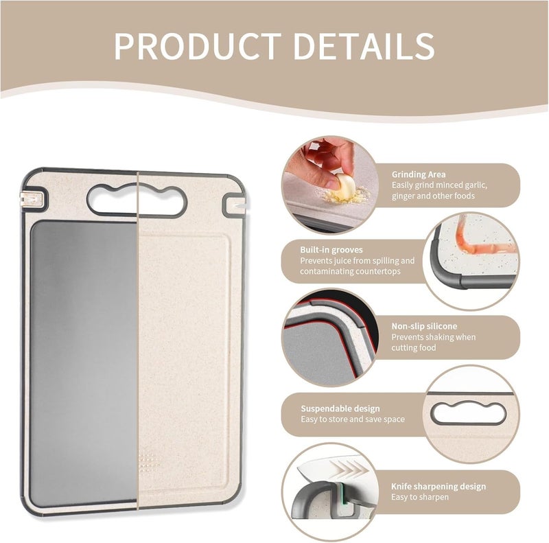 AMINAC Stainless Steel Cutting Board,Double Sided Chopping Board for Kitchen,Scratch Resistant with Mesh Design,Anti-Slip Silicone Edges,Juice Groove,Dishwasher Safe - Image 2