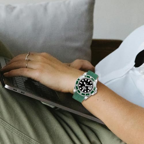 Juntan 20mm Curved End Rubber Watch Band, Tapered Silicone Curved Replacement Watch Strap Green for Men Women with Classic Diving Buckle - Image 5