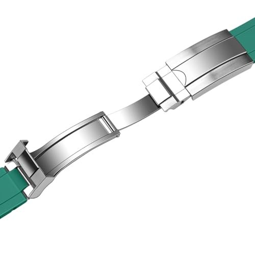Juntan 20mm Curved End Rubber Watch Band, Tapered Silicone Curved Replacement Watch Strap Green for Men Women with Classic Diving Buckle - Image 4