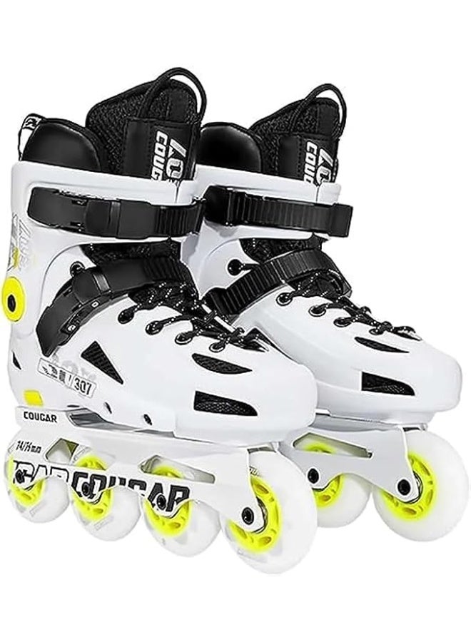 Cougar Model 307 Adult Roller Skates, Adjustable, with Four Light-Up Polyurethane Wheels, Suitable for Indoor and Outdoor Use, for Boys, Girls, and Beginners. Color: White, Size: 45 - Image 1