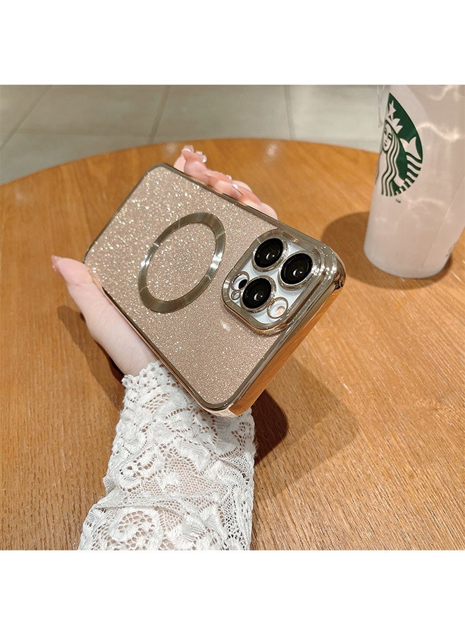 Compatible with iPhone 15 Pro Max Case, Glitter Protective Case Compatible with Wireless Charging, Bling Plating Shockproof Protective Cover iPhone 15 Pro Max Case for Women & Men - Gold - Image 3