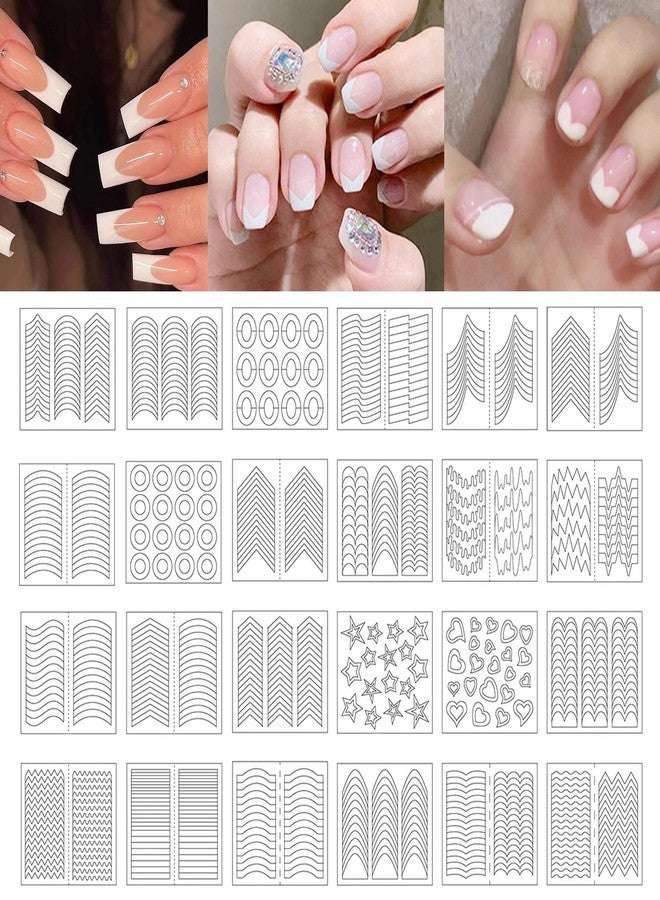 Snmzlc 72 Sheets 2136 Pieces French Manicure Nail Art Stickers,32 Designs Self-Adhesive Nail Tips Guides for DIY Decoration Stencil Tools French tip Nail Guides kit (72 Sheets 32 Designs) US290 (72) - Image 1