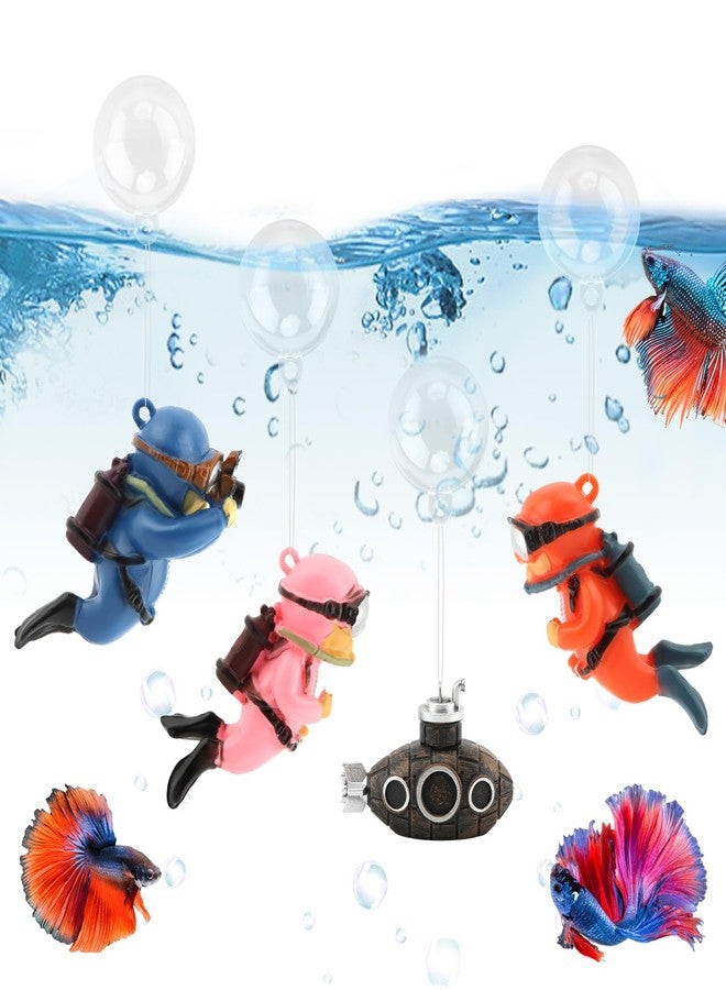 PUXING 4pcs Floating Fish Tank Decoration Retro Submarine Set and Floating Diver Lovely Diver Fish Tank Decorations Safe Fishs Toy for Be-TTA (Color:Colorful) - Image 1