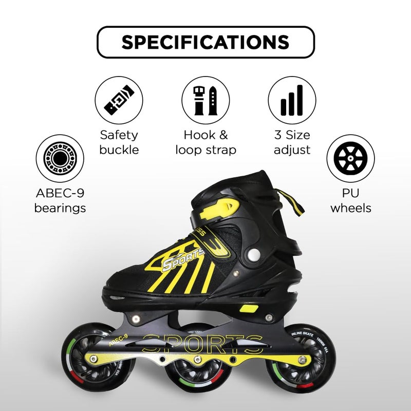 Endless EL1031 Inline Adjustable Skates Small Size 29 EUR (UK 11.5) - 33 EUR (UK 2) for 3 to 6 Years | Yellow | Aluminium Chassis and 100 mm PU Three Wheels | With ABEC 9 Bearings | Indoor and Outdoor - Image 3