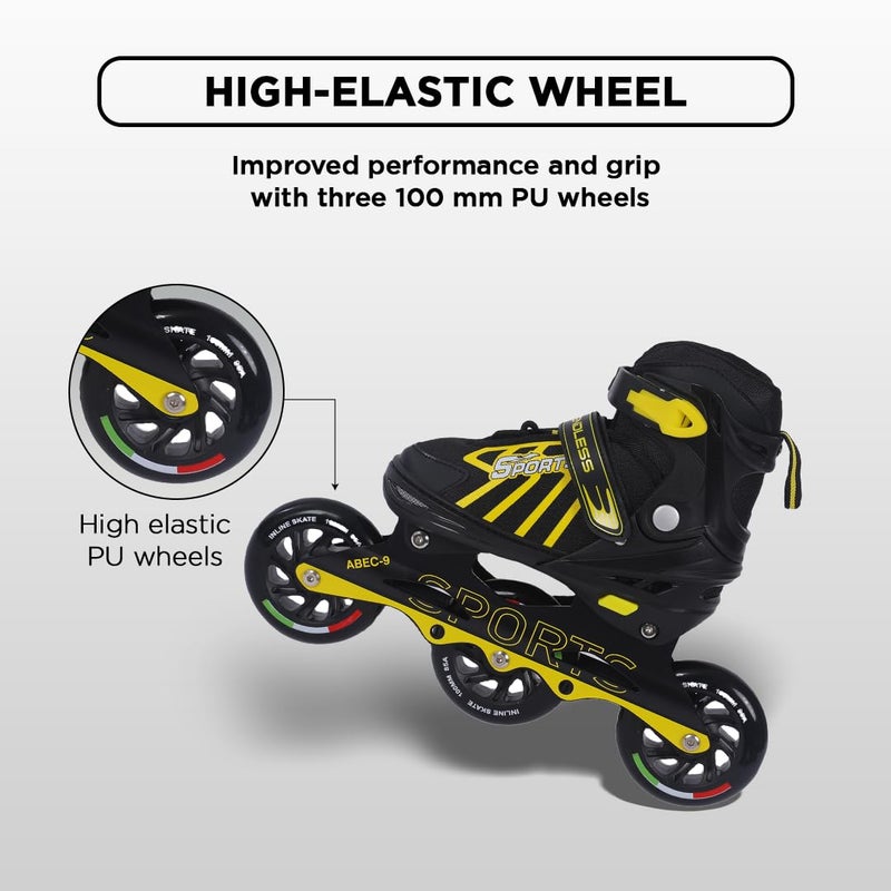 Endless EL1031 Inline Adjustable Skates Small Size 29 EUR (UK 11.5) - 33 EUR (UK 2) for 3 to 6 Years | Yellow | Aluminium Chassis and 100 mm PU Three Wheels | With ABEC 9 Bearings | Indoor and Outdoor - Image 4