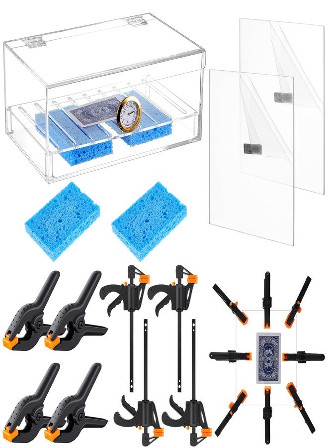 Chunful 11 Pcs Card Flattening Kit Included 1 Humidor Humidity Box, 2 Acrylic Plates, 4 Vises, 4 Clamps Card Care Tool Accessory Restoration Kit for Bent Trading Tcg Repair - Image 1