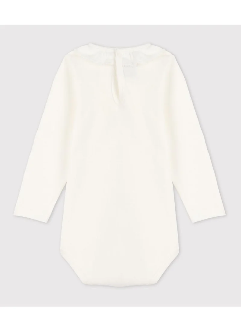 Petit Bateau Babies' Long-Sleeved Cotton Bodysuit With Ruff Collar