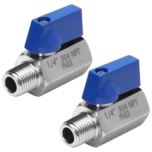 DERNORD 14 Inch Mini Ball Valve Stainless Steel Female x Male NPT Thread Shutoff Valve with Blue Handle Pack of 2 - Image 1