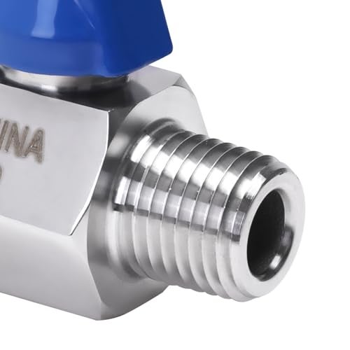 DERNORD 14 Inch Mini Ball Valve Stainless Steel Female x Male NPT Thread Shutoff Valve with Blue Handle Pack of 2 - Image 3