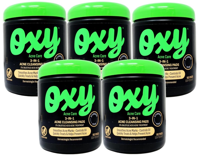 OXY Maximum Action 3In1 Treatment Pads 90 ea Pack of 5