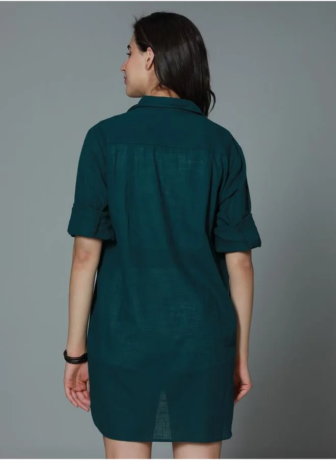 HIGH STAR Stay effortlessly stylish with this comfortable Teal Oversized Shirts Solid design crafted from Rayon featuring Long Sleeves with Button closure.