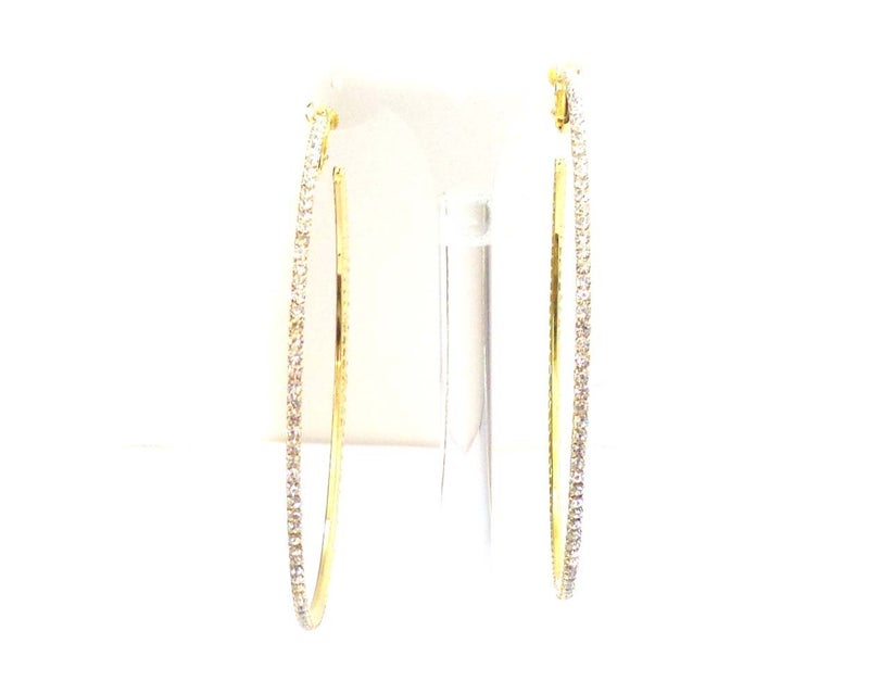 CRISTAL Clip-on Earrings Gold Tone Rhinestone Hoop Earrings 4 Inch Crystal Hoop Earrings - Image 3