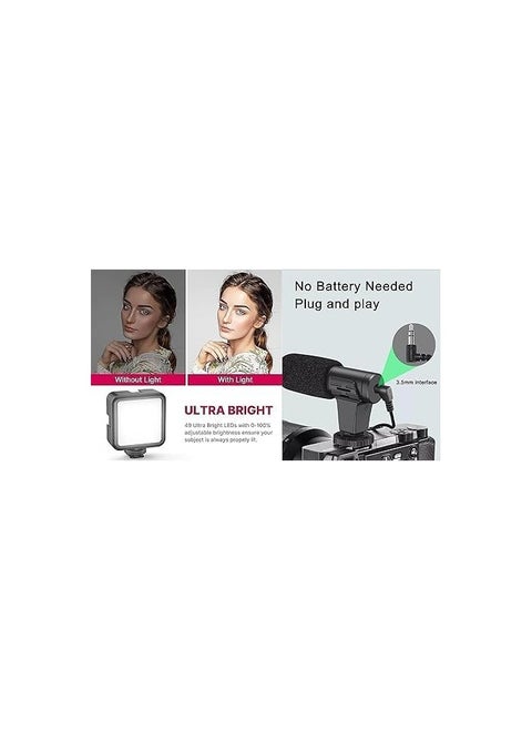 5 in 1 Video Camera Tripod, Grip Mount, Microphone and LED Light Kit for Any Smartphone for Professional Filmmaking and Video (U-Shaped Frame, LED Light, Microphone and Tripod), Model No. (PK-773)