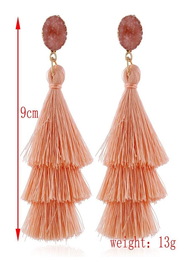 Pingyongchang Boho Statement tassel earrings for women Clip On Drop Earrings feather earrings Non Piercing Jewelry for women dangling fringe earrings vacation beach earrings bride earrings bachelorette for women costume prom earrings jewelry-Black - Image 2