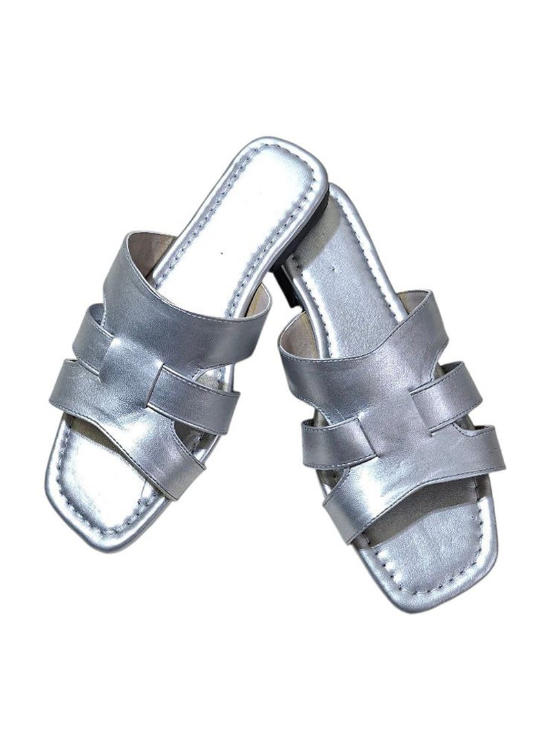 Karisma Flat Squared Toe Slippers With Strappy Upper Design - Image 1