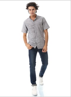 Andora Solid Linen Short Sleeve Oxford Shirt _ Dark Grey  - Image 1