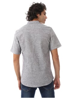 Andora Solid Linen Short Sleeve Oxford Shirt _ Dark Grey  - Image 3
