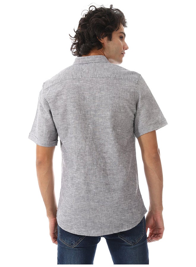 Andora Solid Linen Short Sleeve Oxford Shirt _ Dark Grey - Image 3